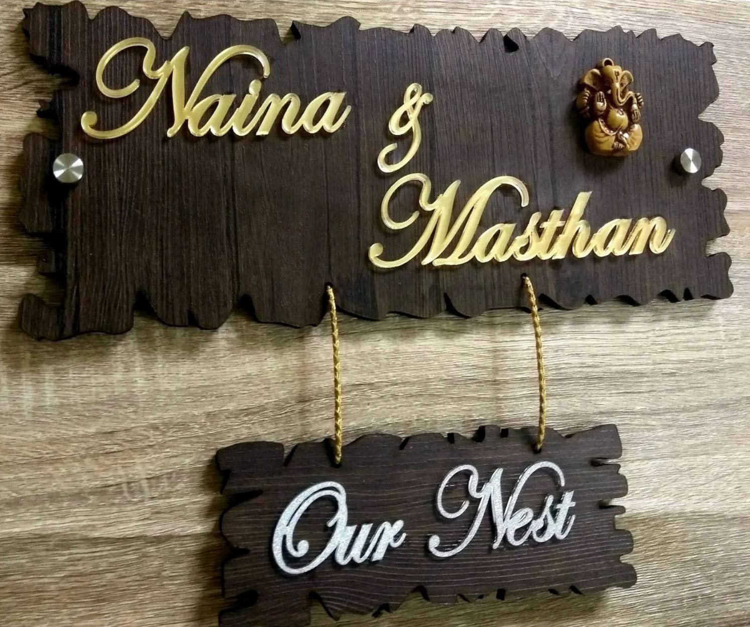 Elegant Personalized Golden Acrylic Door Name Plate with Mirror Shine