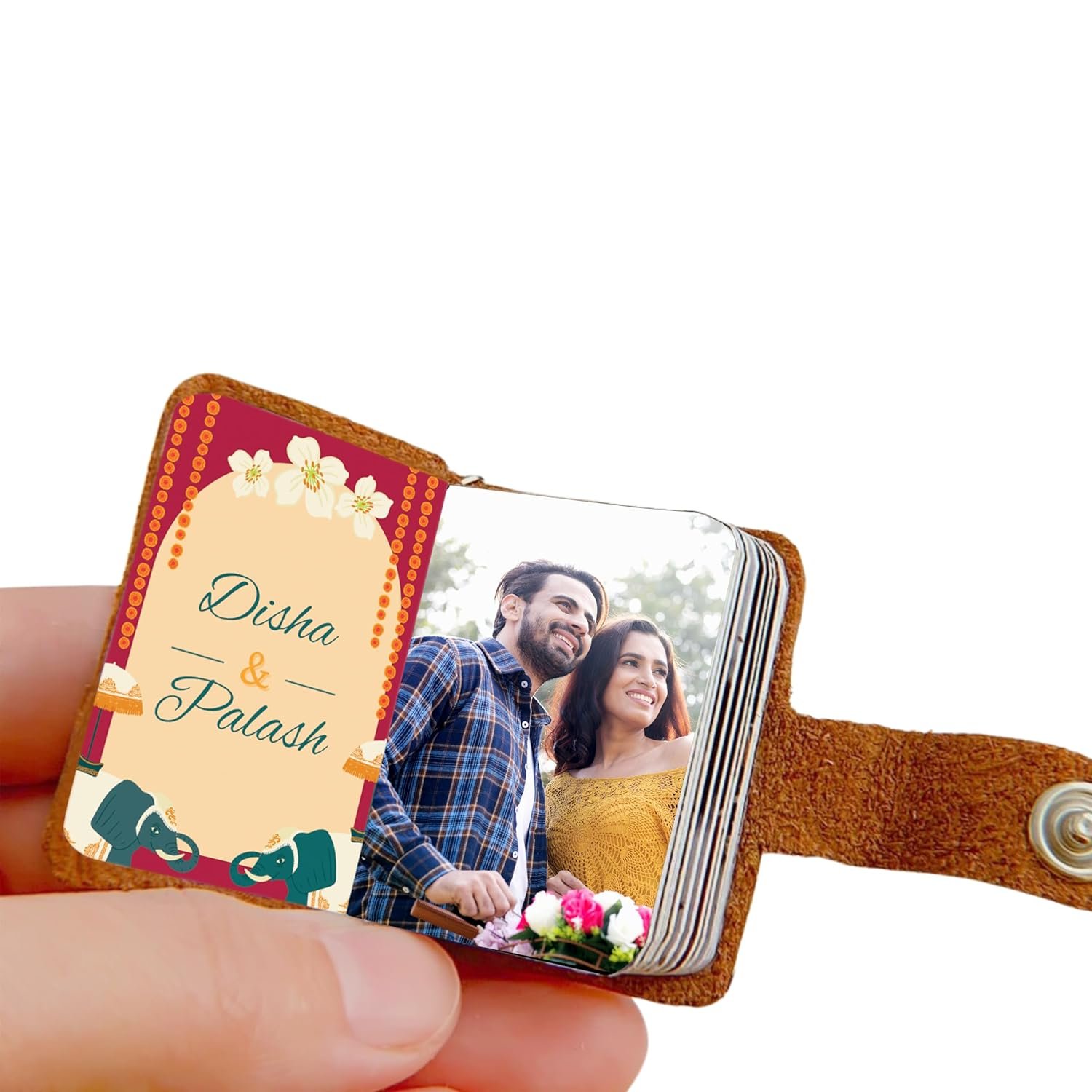 Flashing Click Handcrafted Leather Mini Photo Album Keychain
