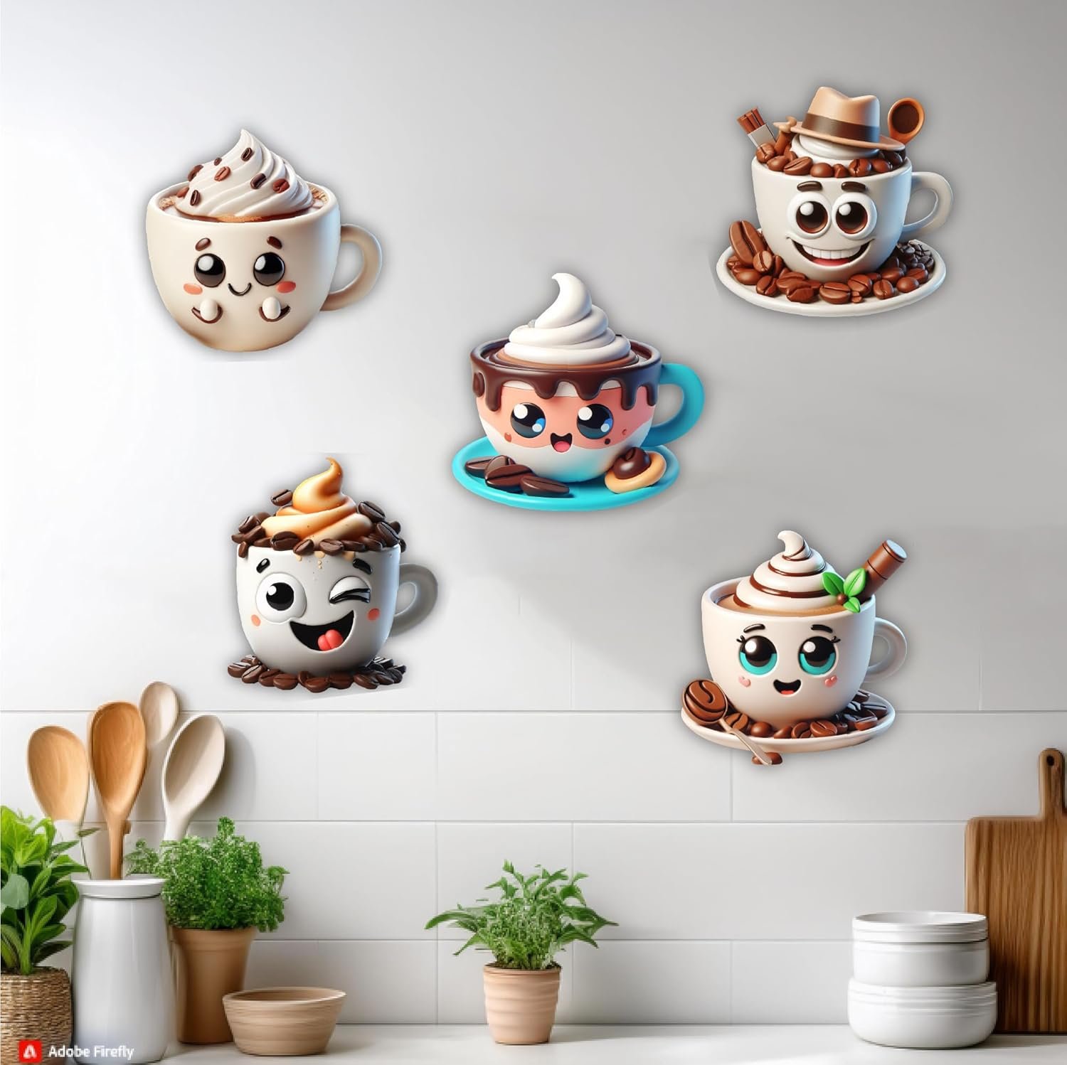 MustHome Cute Smile Coffee Cup Wall Stickers
