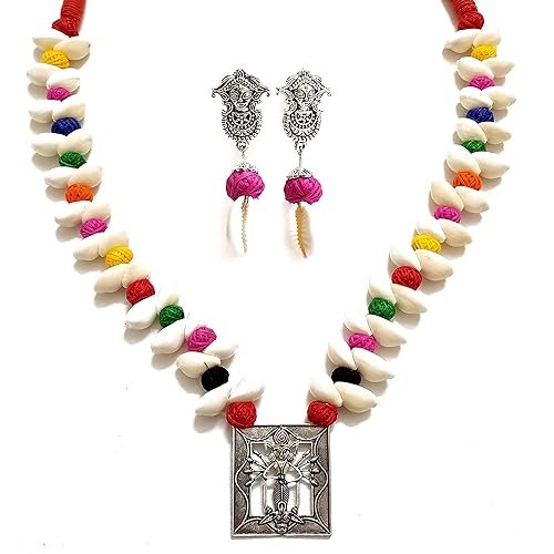 Oxidised Silver Multicolor Jewel Set