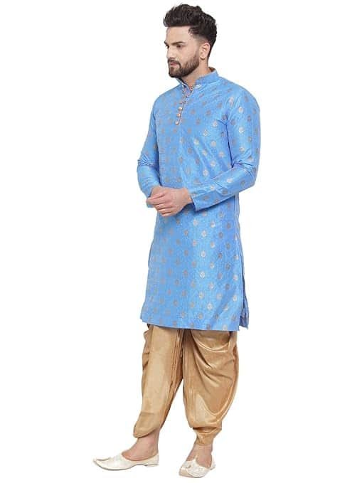 Larwa Men's Cotton Silk Kurta Dhoti Set