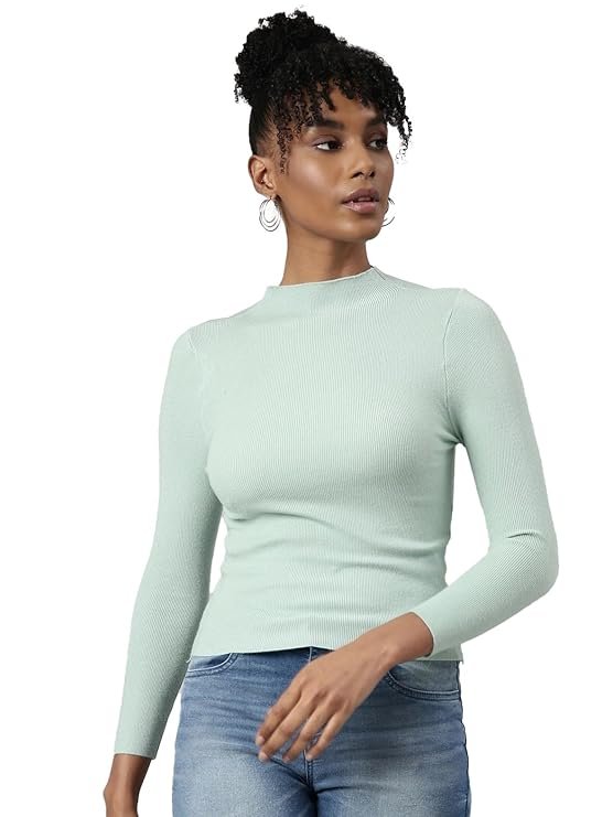 ICW Women’s Knit Rib Turtle Neck Stretchable Winter Sweater Top