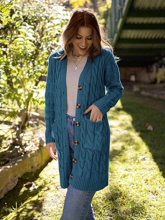 PRETTYGARDEN Women’s Fall Winter Cable Knit Long Cardigan with Pockets