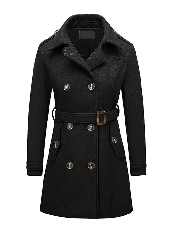 Rasujie Women's Double-Breasted Wool Pea Coat