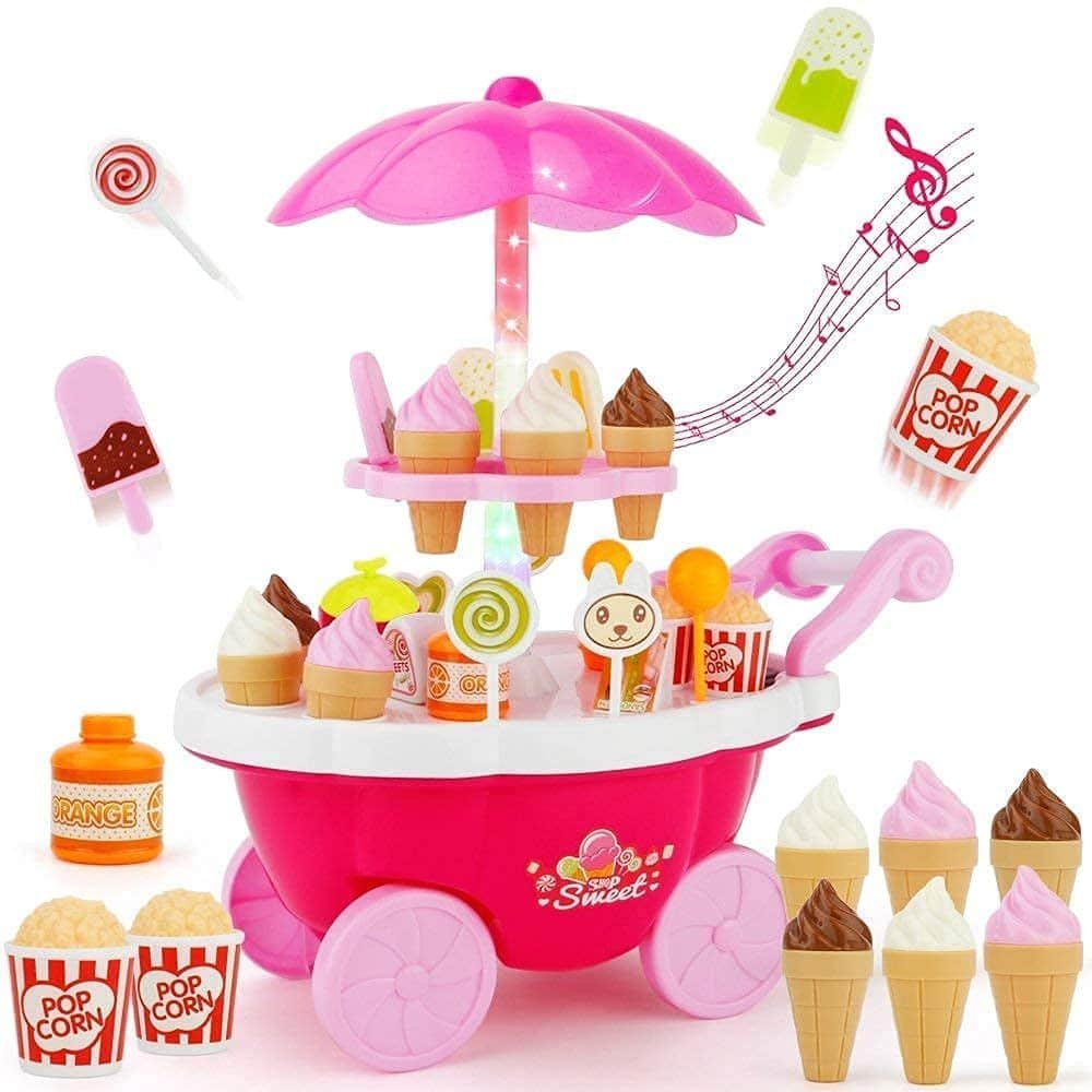 Storio Plastic Ice Cream Sweet Trolley Cart Pretend Play Set