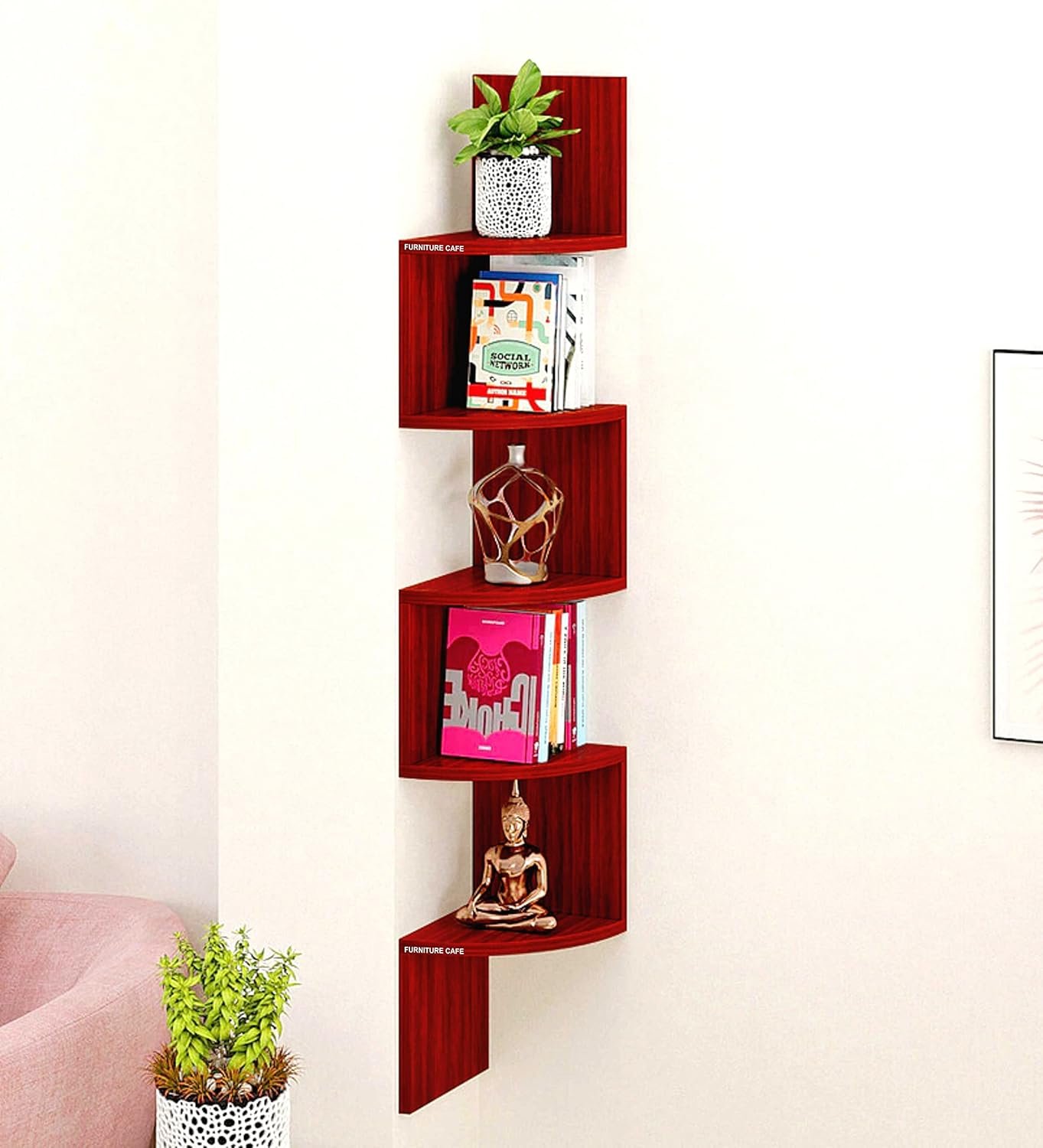 Furniture Cafe Engineered Wood Zigzag Corner Wall Mount Shelf