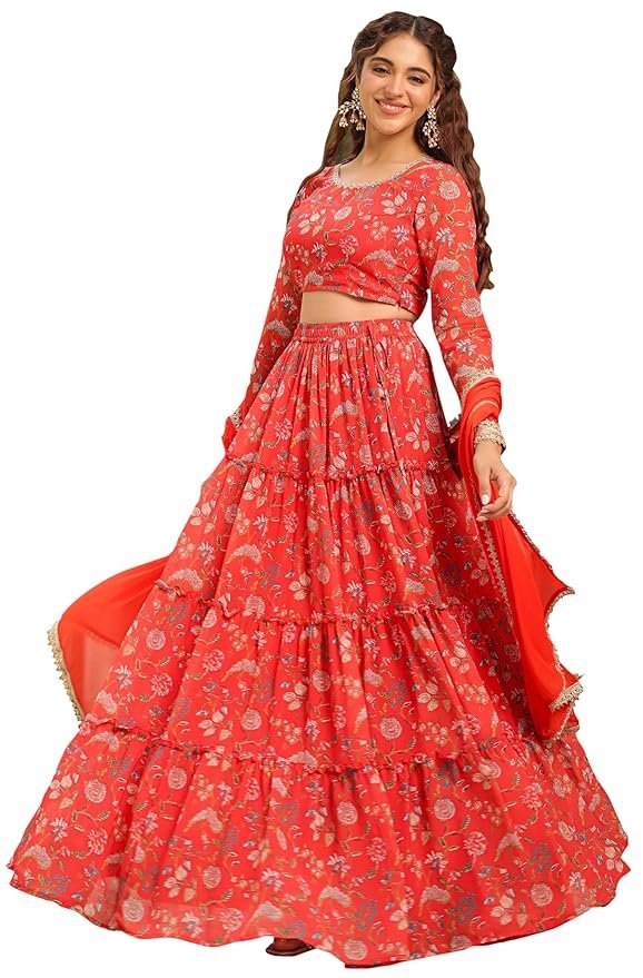 Janasya Women's Georgette Readymade Lehenga Choli Dupatta