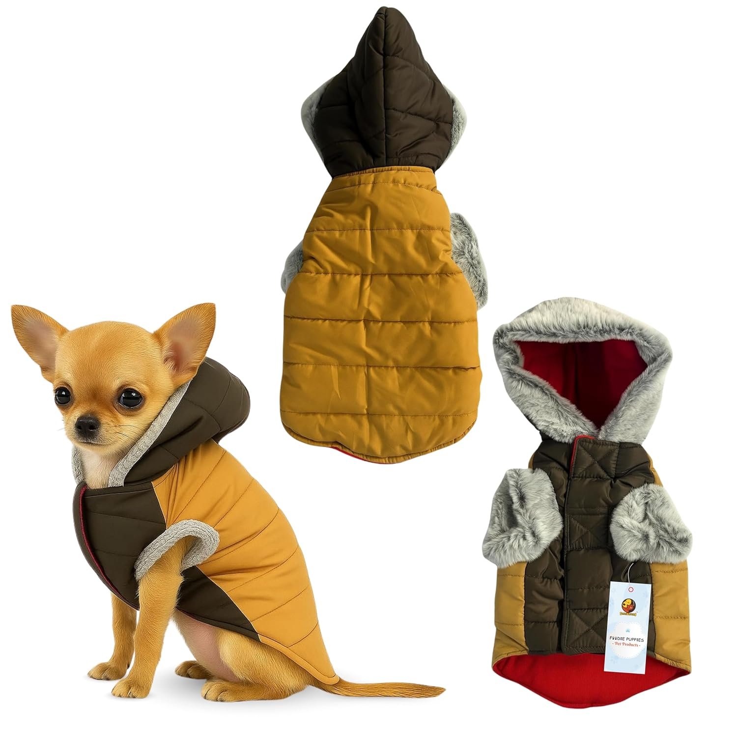 Foodie Puppies Maroon-Grey Puffer Hoodie