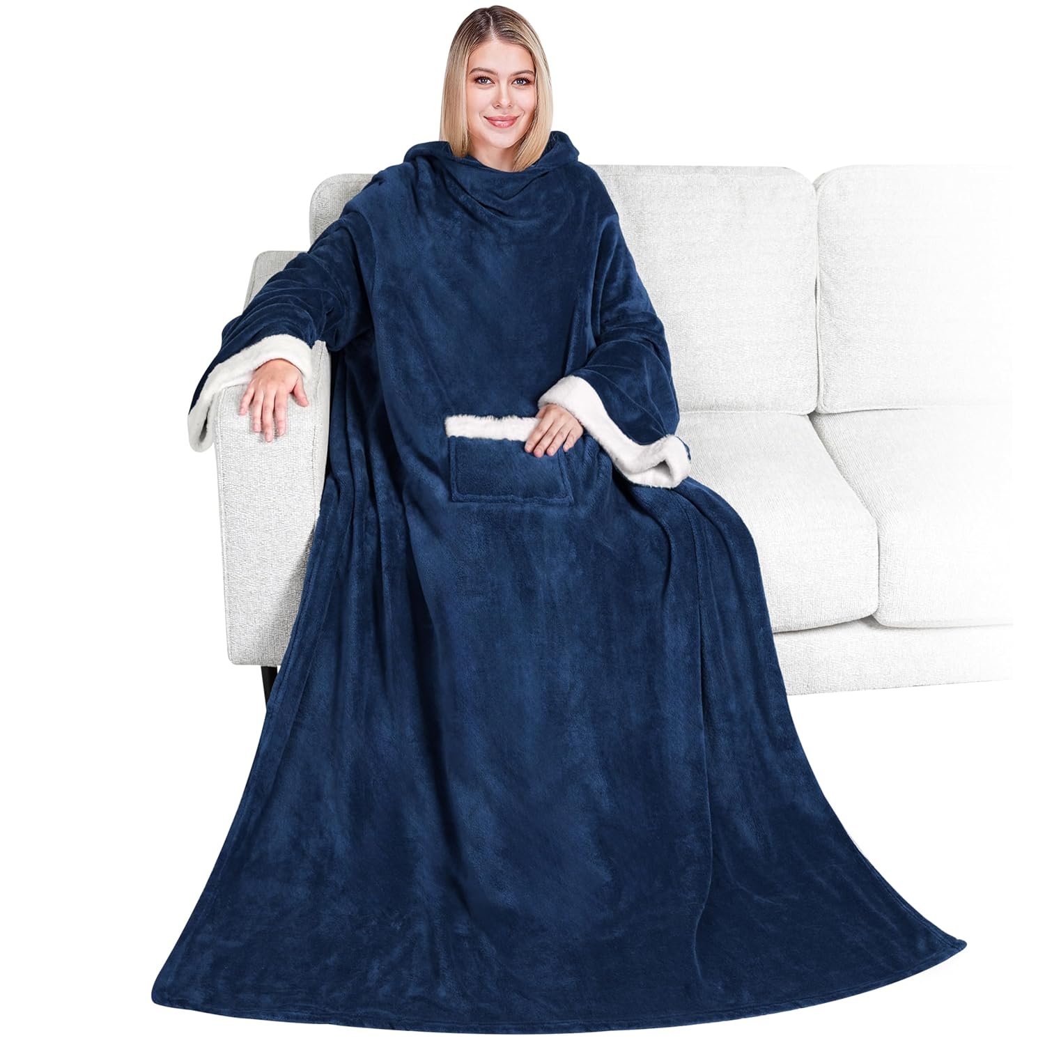 PAVILIA Deluxe Fleece Blanket with Sleeves
