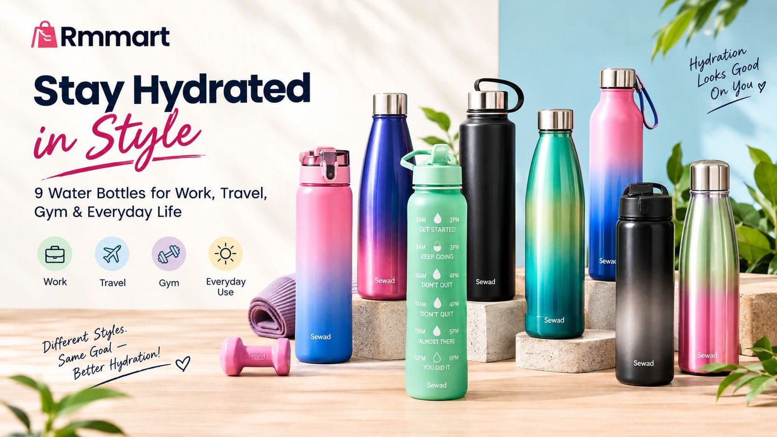 Stylish Water Bottles for Work Travel Gym